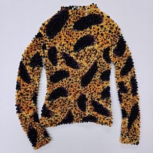 Women's Long Sleeve Crinkle Texture Mock Neck Top‎ Leopard Print One Size